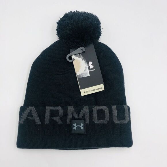 Brand New Under Armour Men's Halftime Fleece Pom Black‎ Beanie Winter Beanie - Picture 2 of 5